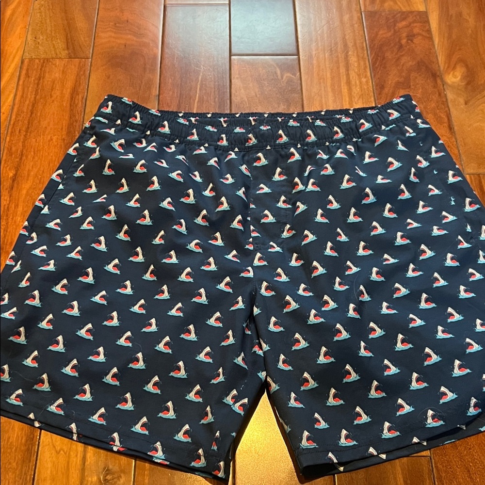 Men's Navy Shark Print Swim Trunks